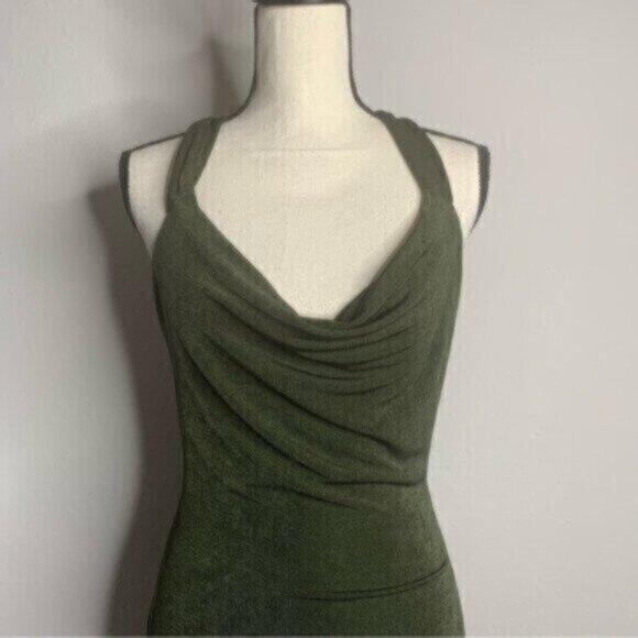 NWT Jluxlabel Olive Draped Back Fitted Silhouette Midi Dress With Crystal - Picture 11 of 12
